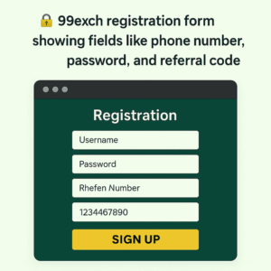 99exch registration form showing fields like phone number, password, and referral code"
