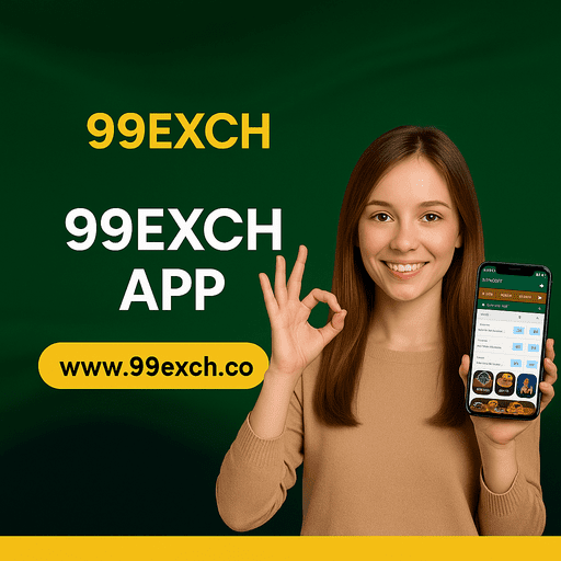 Download the 99exch APK with ease – a young woman holding a phone showcasing the 99exch app interface. The green background highlights the 99exch APK download website www.99exch.co for quick access.