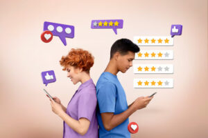 99exch users engaging with mobile reviews and social feedback icons, reflecting real-time digital rating experiences – 99exch Review.
