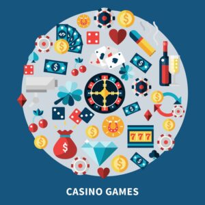 "99exch features a wide variety of casino games illustrated in a vibrant circular layout, including poker chips, playing cards, roulette wheel, slot symbols, money, cigars, drinks, and dice — showcasing the colorful and dynamic world of online gaming."
